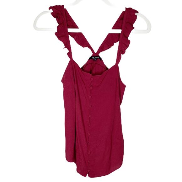 Madewell Maroon Gingham Ruffle Strap Tank Size 00 - Picture 3 of 9
